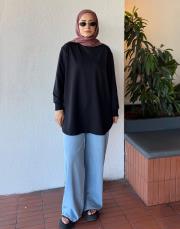 melan dikiş detay basic sweat siyah