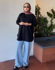 melan dikiş detay basic sweat siyah 2