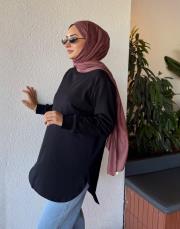 melan dikiş detay basic sweat siyah 3