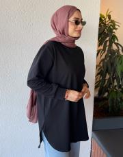 melan dikiş detay basic sweat siyah 4