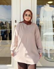 melan dikiş detay basic sweat vizon