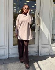 melan dikiş detay basic sweat vizon 7