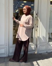 melan dikiş detay basic sweat vizon 8