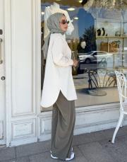 melan dikiş detay basic sweat ekru