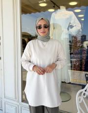 melan dikiş detay basic sweat ekru 2