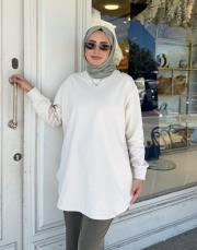 melan dikiş detay basic sweat ekru 5