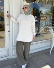 melan dikiş detay basic sweat ekru 6