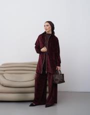 sienna kapüşonlu kadife kap bordo 2