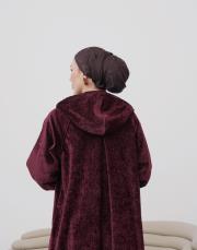 sienna kapüşonlu kadife kap bordo 3