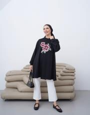 ruby baskı detay uzun sweat siyah
