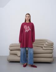 ruby baskı detay uzun sweat bordo