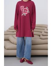 ruby baskı detay uzun sweat bordo 4