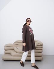 ruby baskı detay uzun sweat kahve