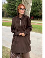 kelebek desenli kapüşonlu sweatshirt koyu kahve 3