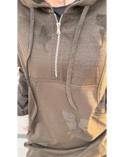 kelebek desenli kapüşonlu sweatshirt koyu kahve 6