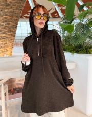 çiçek desenli kapüşonlu sweatshirt koyu kahve 3