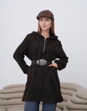 ağaç desenli kapüşonlu sweatshirt koyu kahve