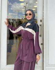beli tünelli modal ceket takım mürdüm 4
