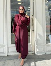 drape detay şalvar takım bordo