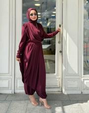 drape detay şalvar takım bordo 2