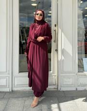 drape detay şalvar takım bordo 3