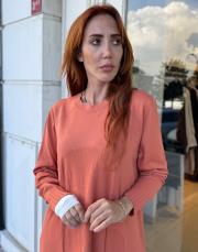 çiçekli uzun merserize tunik turuncu 3