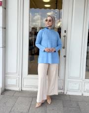 leopar desenli merserize tunik mavi