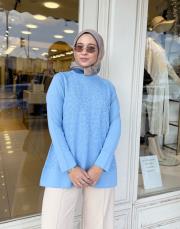 leopar desenli merserize tunik mavi 3