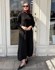 desenli merserize elbise siyah