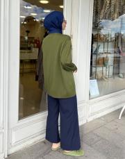 düğmeli triko hırka haki 4