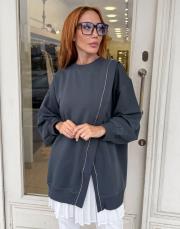 fermuarlı asimetrik sweat füme
