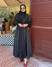 ithal saten dantel detay elbise siyah 3