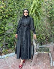 ithal saten dantel detay elbise siyah 5