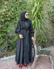 ithal saten dantel detay elbise siyah 6