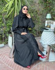 ithal saten dantel detay elbise siyah 7