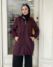 taşlı fermuar kısa trench mürdüm 2