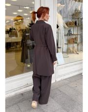 beli tünelli pantolon takım kahve 2