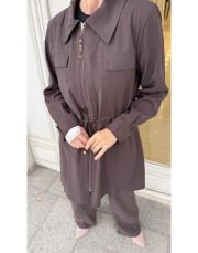 beli tünelli pantolon takım kahve 3