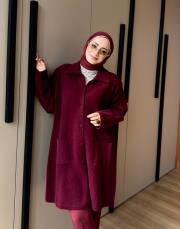 gömlek yaka angora hırka bordo
