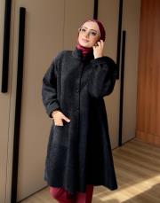 dik yaka angora hırka siyah