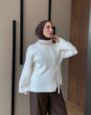 yandan bağlamalı angora hırka ekru 2
