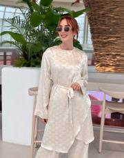 celine saten asimetrik tunik bej