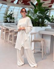 celine saten asimetrik tunik bej 2