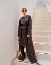 celine saten asimetrik tunik acı kahve