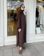 yırtmaç elbiseli pantolon takım acı kahve 3