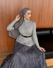peplum detaylı hırka gri