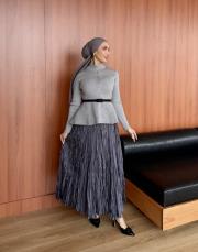 peplum detaylı hırka gri 2