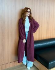 uzun angora hırka bordo