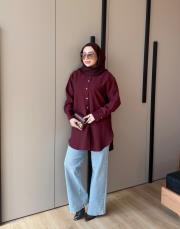 parya basic yırtmaçlı gömlek bordo