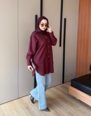 parya basic yırtmaçlı gömlek bordo 2